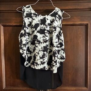 Cynthia Rowley Black and White Abstract Layered Sleeveless Top
